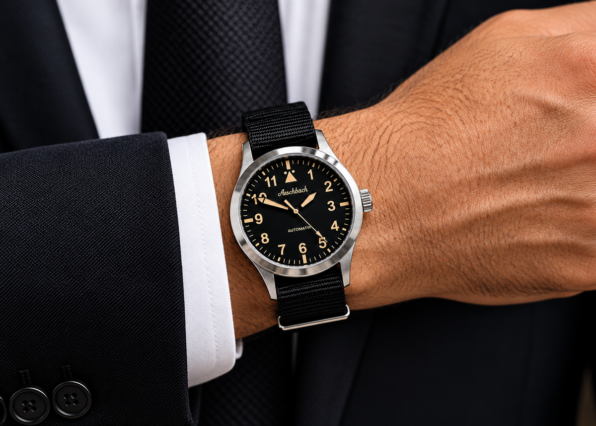 Aeschbach Classic 1950s/60s Pattern Field Watch with a 24 Jewel Automatic Movement