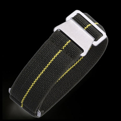 22mm Elasticated French Navy and Special Forces Strap in Green with a Yellow Stripe