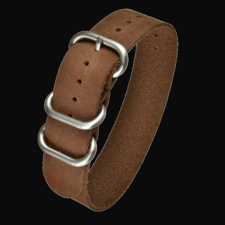 22mm Brown Calf Leather Zulu Military Watch Strap