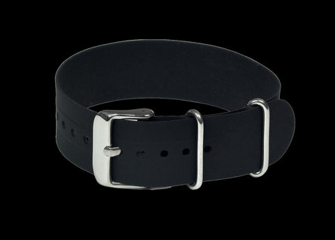 22mm Black Silicone/Rubber NATO Military Watch Strap