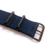 24mm Navy Blue NATO Watch Strap with Covert PVD Black Buckles