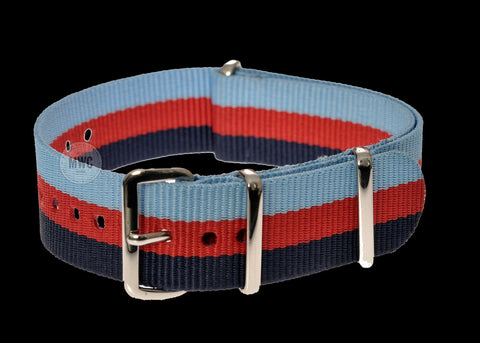 18mm NATO Strap in Navy Blue, Red and Sky Blue Bands