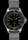 MWC 21 Jewel 1980s Pattern 300m Automatic Military Divers Watch with Sapphire Crystal and a Black and a Grey NATO Strap